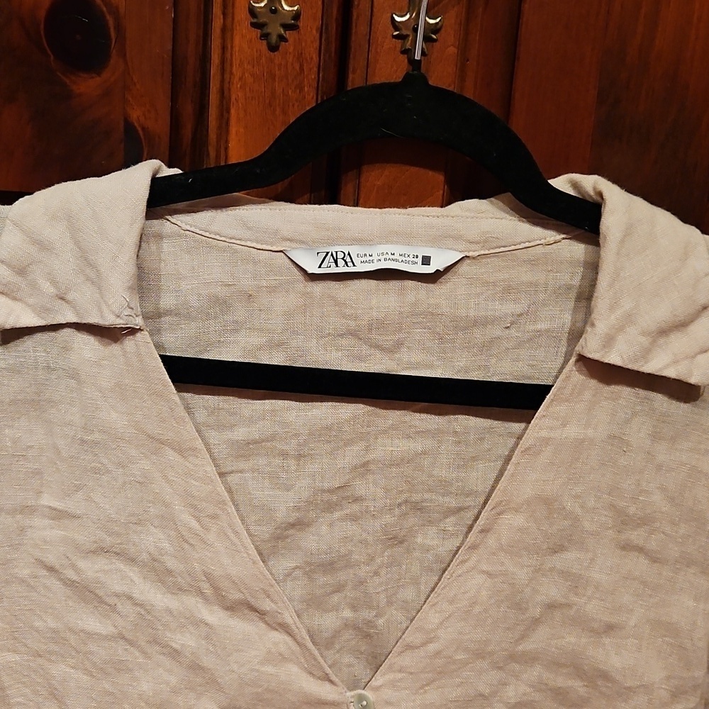 Zara Cream V-Neck Button Down, Fringe On Sleeves, Boho, Sz Med. - Picture 2 of 7